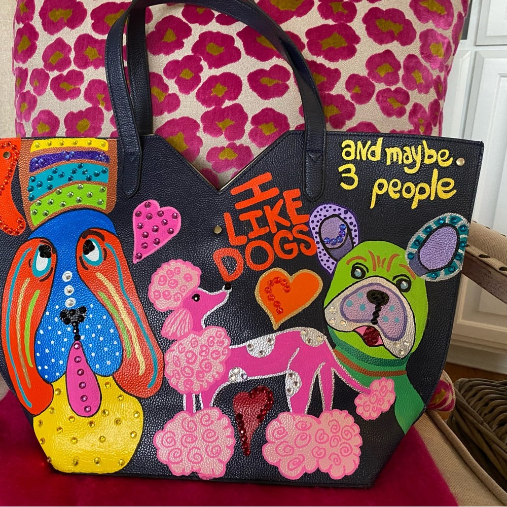 Custom hand painted new Newman Marcus leather tote bag.